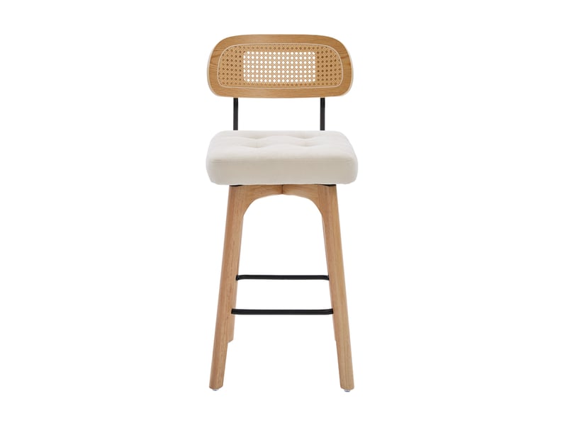Lot de 2 tabourets de bar pivotants 44x51x96 cm – beige – dossier en rotin, assise chenille rembourrée - Conforama A