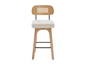 Lot de 2 tabourets de bar pivotants 44x51x96 cm – beige – dossier en rotin, assise chenille rembourrée