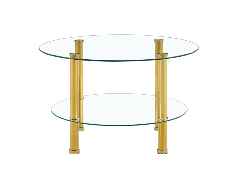  Table basse ronde à deux niveaux en verre trempé transparent et métal doré, 70 x 70 x 42 cm  - Conforama A