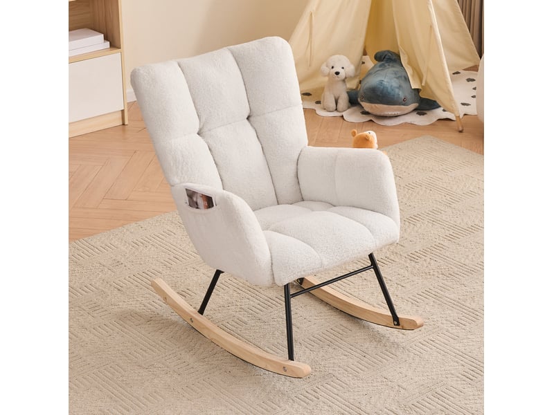  Fauteuil à bascule modenvie en tissu teddy blanc 80 x 70 x 95 cm  - Conforama B