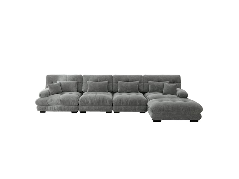  Canapé d’angle modulaire 4 places 406x145x81 cm, ottomane mobile, assemblage l ou droite, chenille, gris  - Conforama A