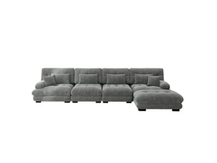 Canapé d’angle modulaire 4 places 406x145x81 cm, ottomane mobile, assemblage l ou droite, chenille, gris
