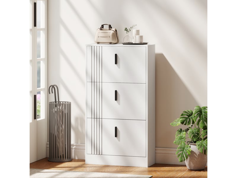  Meuble à chaussures armoire à chaussures à 3 abattants 18 paires grande capacité en bois 63 x 24 x 117 cm blanc  - Conforama C