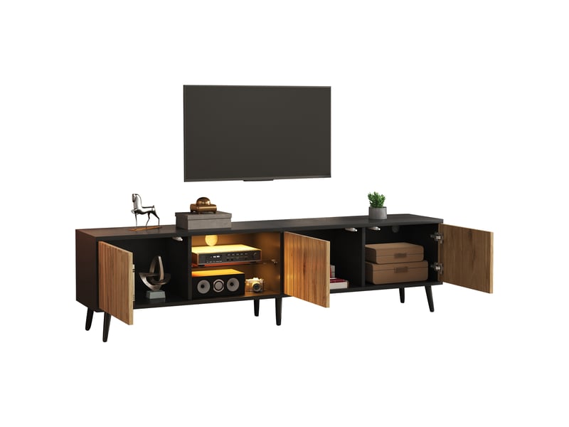  Meuble tv naturel bois et noir en panneaux de particules 175 cm  - Conforama A