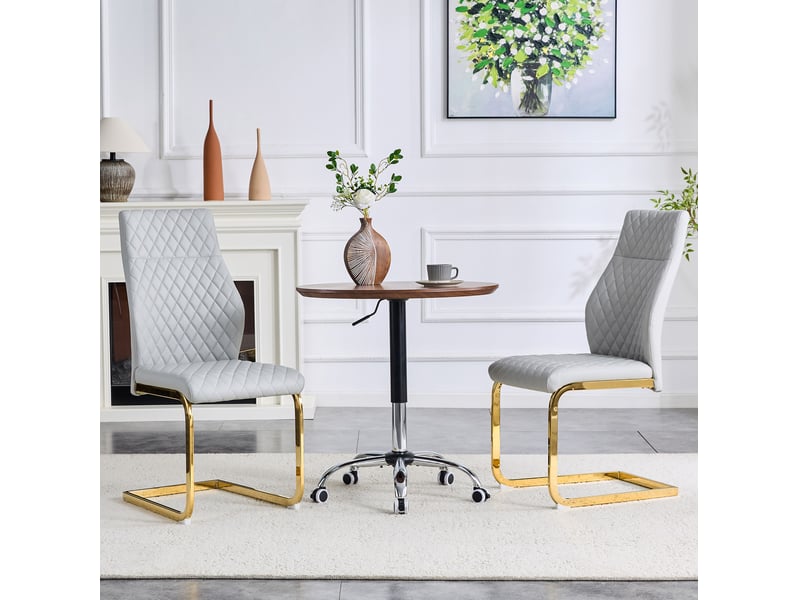  Lot de 2 chaises de salle à manger 43x63x100 cm, chaise cuisine, dossier haut motif losange, doré+gris clair, pu+métal  - Conforama D