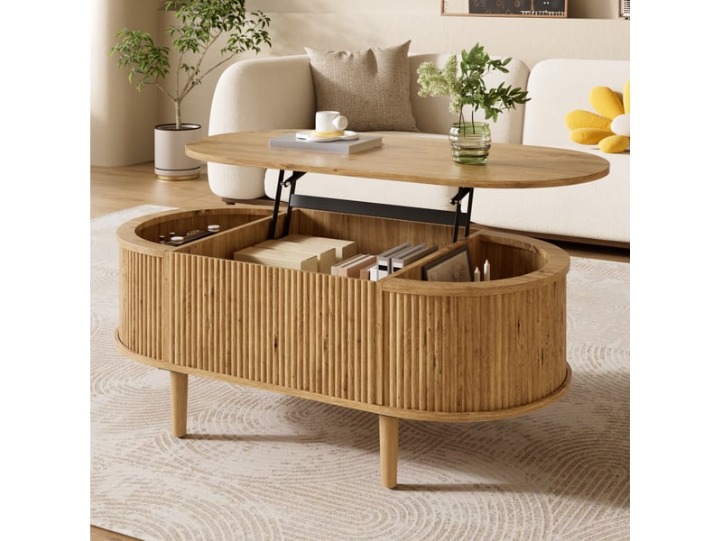  Table basse ovale relevable avec rangement – mdf effet chêne – 100 x 48 x 54,5 cm  - Conforama C