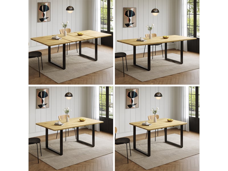  Table à manger extensible 140180220x80 cm, rectangulaire, 6-10 personnes, pieds en métal, table de cuisine et salle à manger - bois naturel  - Conforama E