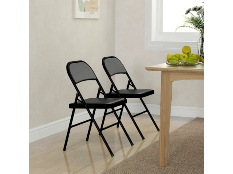  Lot de 2 chaises pliantes de bureau – pieds métalliques, simili cuir noir, parfait accueil et salle d'attente  - Conforama E