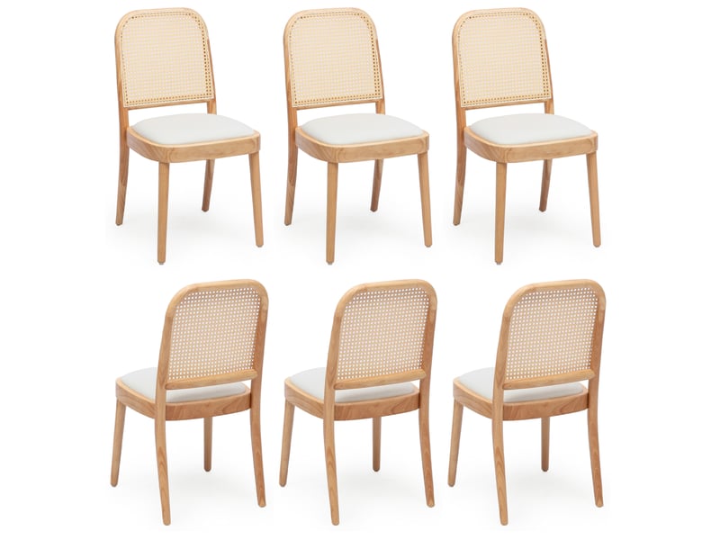  Lot de 4 chaises de salle à manger en bois, dossier en rotin, assise en lin  - Conforama A