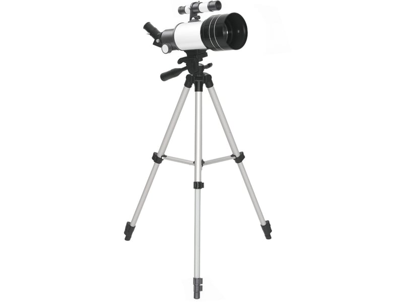  Télescope astronomique 70 mm blanc, trépied réglable en aluminium, trois oculaires et lentille barlow  - Conforama A