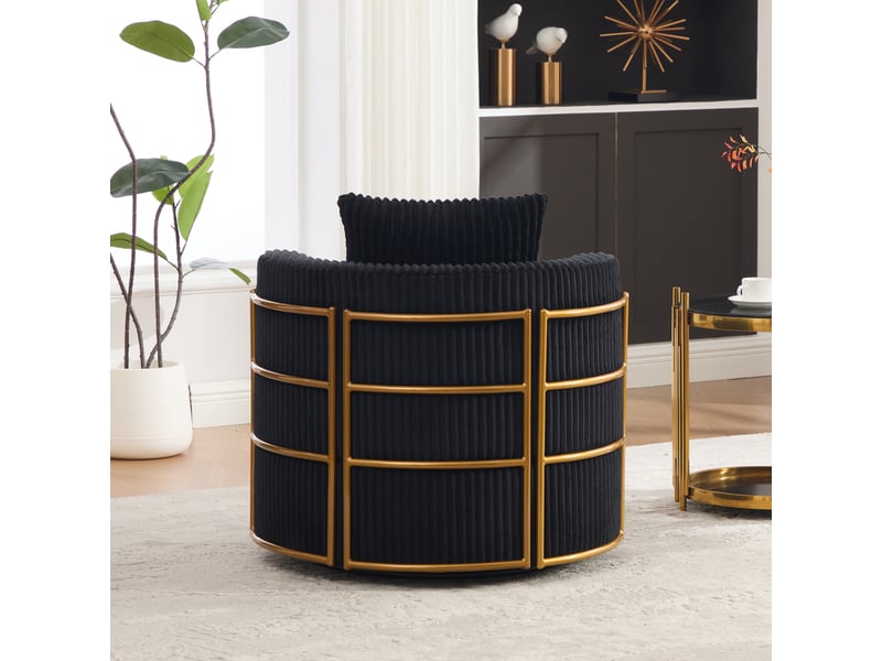 Fauteuil pivotant à 360 degrés, fauteuil noir en velours côtelé, fauteuil une place pour salon et chambre, rangement intégré - Conforama W