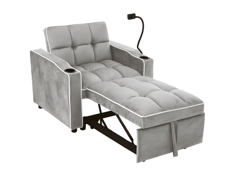  Fauteuil-lit modenvie convertible 3-en-1 en velours gris 83 x 167 x 76 cm  - Conforama A