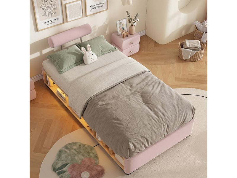  Lit enfant en velours rose 90 x 200 cm  - Conforama D