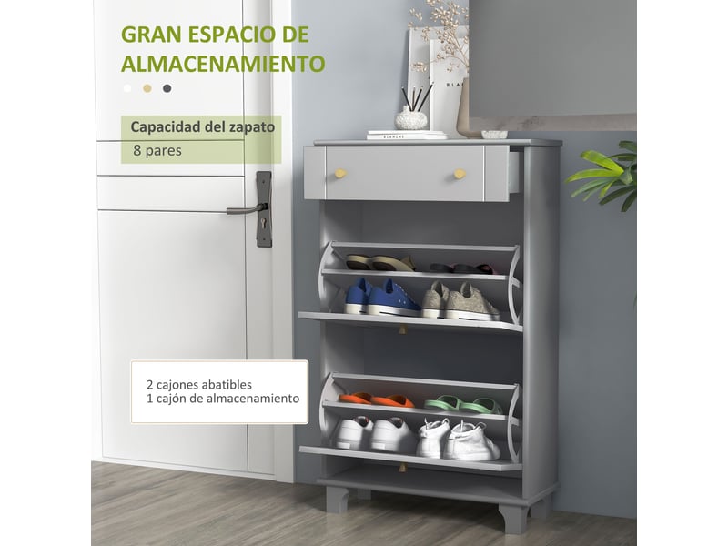  Meuble à chaussures étroit avec 2 portes abattantes et 1 tiroir pour 8 paires de chaussures 60x23,5x98,5 cm gris  - Conforama E
