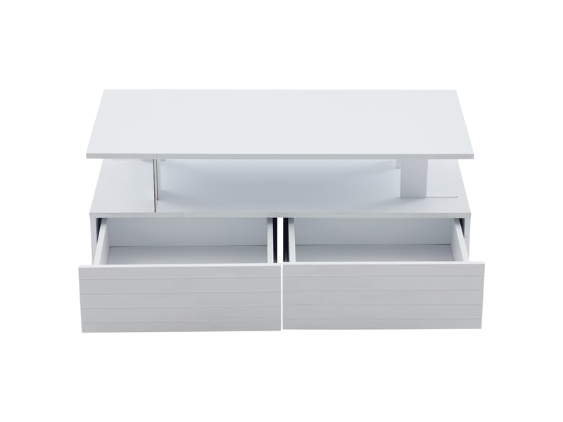  Table basse led blanche avec rangement intégré, table d'appointtable de salon rectangulaire double plateau avec éclairage led en acrylique et contrôle via application mobile bluetooth, idéale pour les fêtes et les bureaux.  - Conforama D
