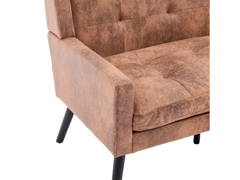  Banquette 2 places 119x75x88 cm en suédine avec pieds en bois, assise confortable et finition décorative marron café  - Conforama E