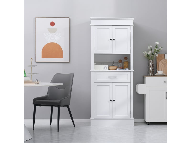  Buffet de cuisine armoire de cuisine multi-rangements 2 placards 2 portes tiroir niche mdf particules panneaux e1 blanc  - Conforama W