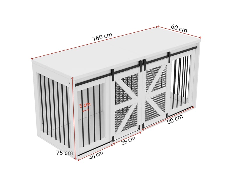  Cage d’intérieur 2 compartiments 160x60x75 cm mdf métal blanc à portes coulissantes  - Conforama C