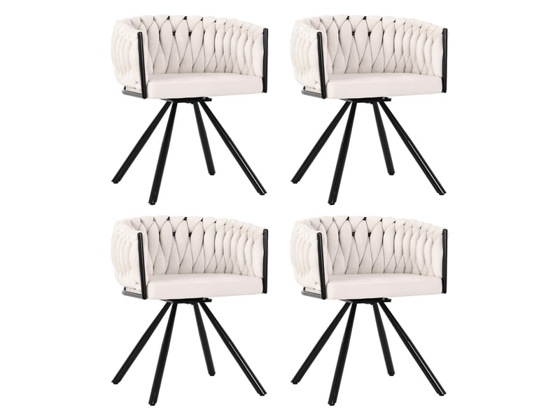  Lot de 6 chaises de salle à manger beige+noir en velours, moderne, avec accoudoirs, pivotantes, pieds en métal  - Conforama A