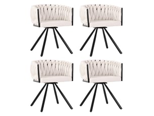 Lot de 6 chaises de salle à manger beige+noir en velours, moderne, avec accoudoirs, pivotantes, pieds en métal