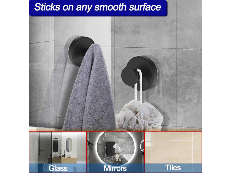  Crochet à ventouse de douche pour mur de porte en verre de fenêtre de salle de bains, paquet de 4, noir  - Conforama B
