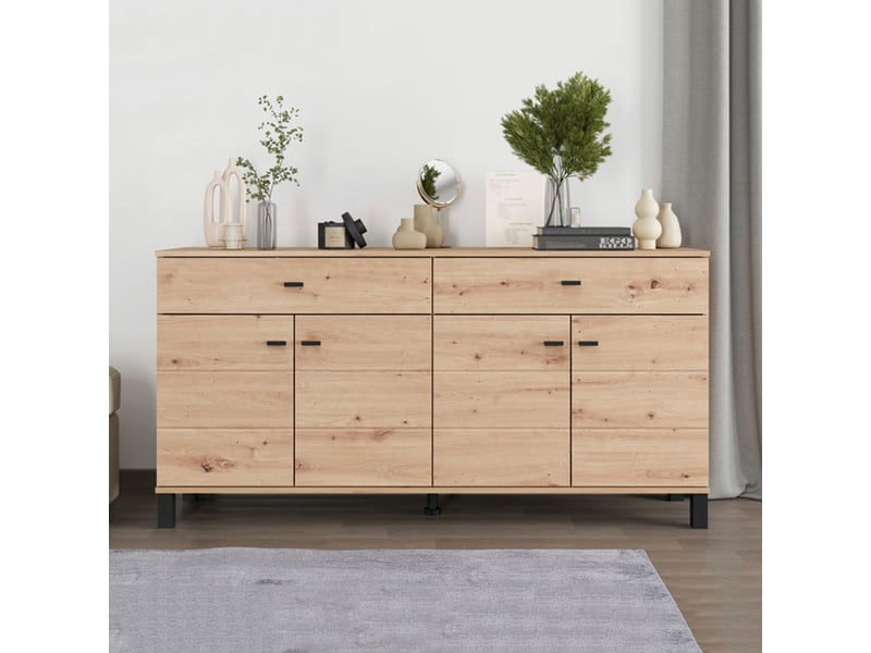  Buffet barich, meuble 2 tiroirs, 154x35x78h cm chêne nœuds marron Barich - Conforama B
