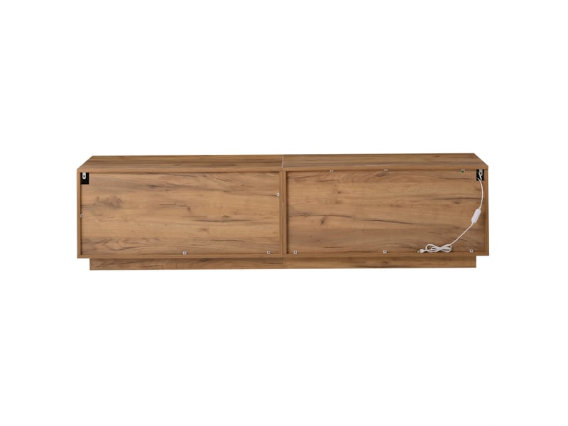  Meuble tv 180x40x45 cm 4 portes (2 vitrées) led pilotable appli 3 niveaux cap. 30 kg panneaux particules naturel et noir  - Conforama E