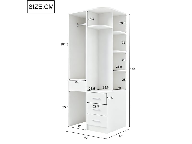  Armoire 70x55x175 cm avec tiroirs mdf blanc  - Conforama E