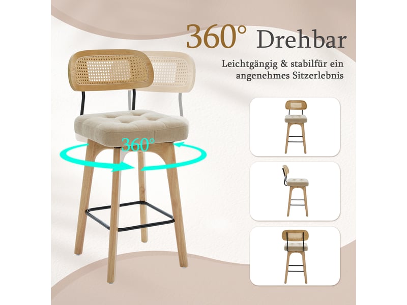  Fauteuil de salon - ensemble de 2 tabourets de bar pivotants à 360°, tabourets de bar de cuisine et de petit-déjeuner, kaki  - Conforama E