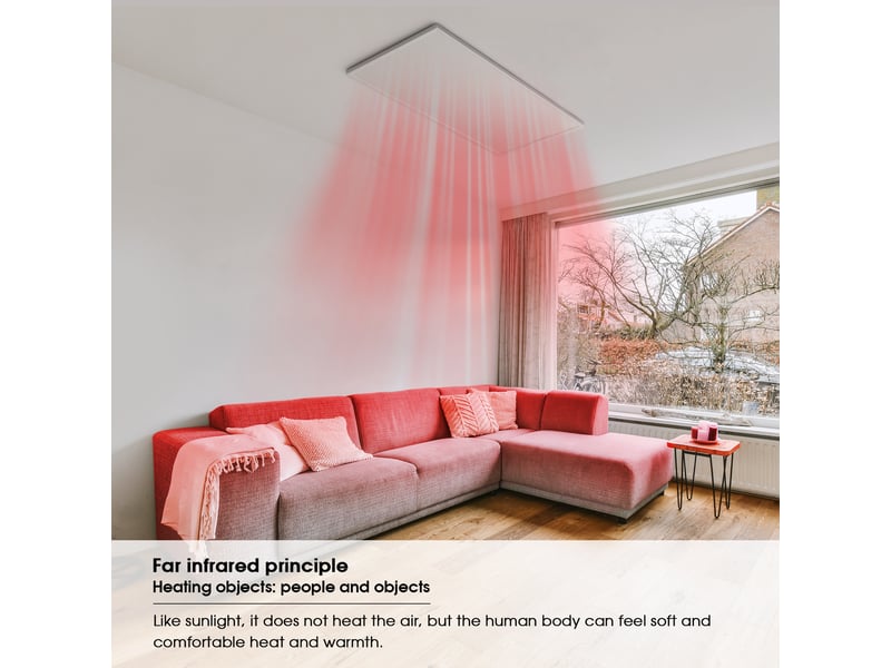  Panneau chauffant électrique de plafond en aluminium blanc 108 × 63 cm, fil nicr, protection anti-surchauffe  - Conforama W