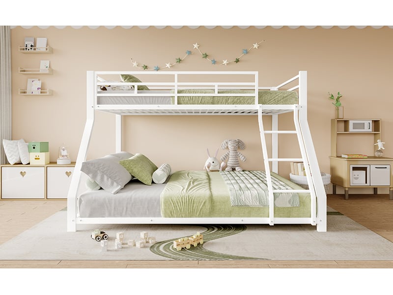  Lit superposé métal 90x200 cm et 140x200 cm blanc avec échelle barrière de sécurité certifié en747 sans matelas Sol Morn - Conforama B