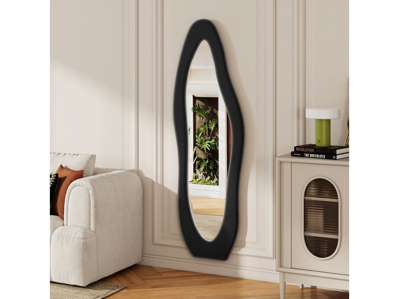 Miroir sur pied 160x50 cm noir,miroir décoratif ,ondulé irrégulier,grand miroir mural avec cadre en flanelle - Conforama E