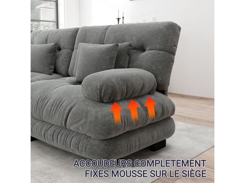  Canapé d'angle modulaire - truxen8 - 4 places - gris - chenille - ottoman amovible  - Conforama R