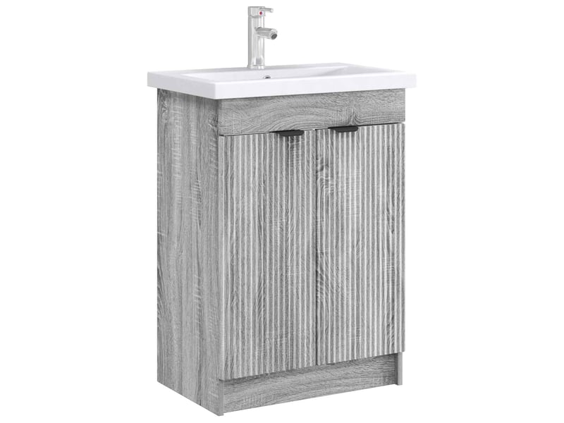  Armoire sous évier de salle de bain, meuble de rangement sonoma gris shl2502  - Conforama C