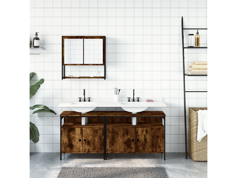 Ensemble de meubles de salle de bain 3 pcs chêne fumé cf63687  - Conforama C