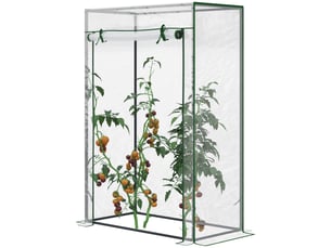 Serre jardinbalcon, pvc renforcé, acier, porte zippée enroulable, légumesplantesfleurs, toutes saisons, int.ext., 100x50x150 cm, blanc.