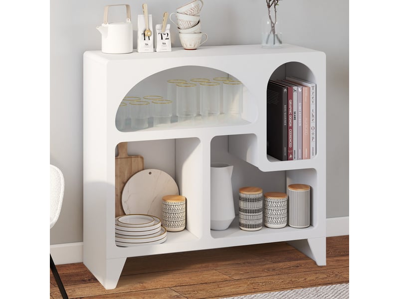  Buffet organique 80 cm alesia bois blanc meuble de rangement 4 niches  - Conforama B