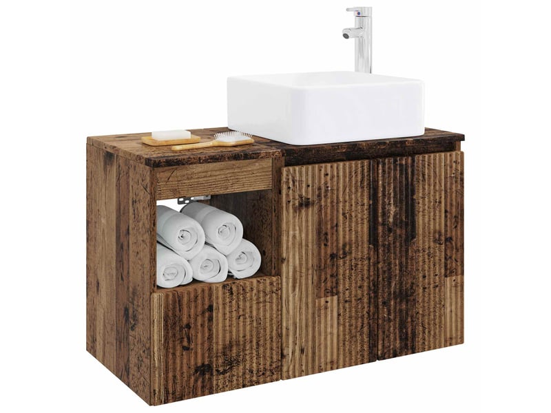  Ensemble de mobilier de salle de bain 2 pc bois ancien cf64034  - Conforama C