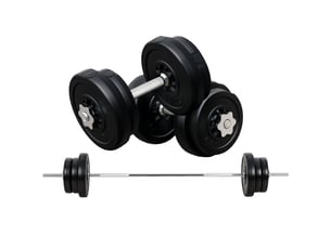 Kit musculation 55 kg, haltères + barre, poids ajustables 2 en 1, disques, barre 170 cm, domicilesalle, noir.