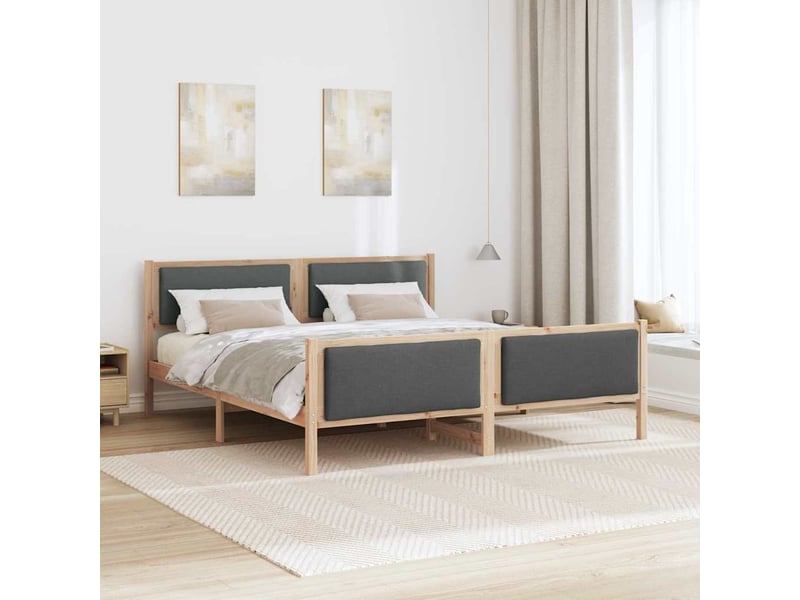 Lit double- lit adulte - cadre de lit avec tête de lit gris foncé 200 x 200 cm tissu - Conforama C