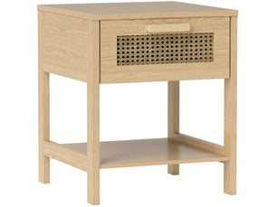 Table de chevet 40x40x48,4 cm en bois naturel avec tiroir et façade en rotin
