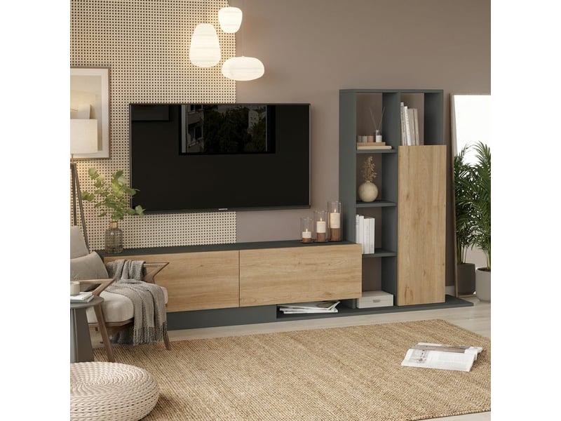  Meuble tv mural avec bibliothèque yarok - anthracite  - Conforama B