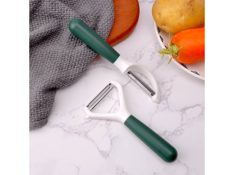  Éplucheur légumes 2 pcs - économe inoxydable universel avec lame oscillante tranchante, poignée ergonomique - vert  - Conforama E