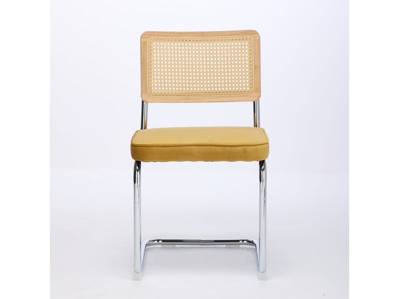  Lot de 2 chaises de salle à manger - 59x47x81cm - chaises porte-à-faux design breuer en rotin et assise velours - doré  - Conforama A