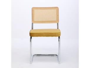 Lot de 2 chaises de salle à manger - 59x47x81cm - chaises porte-à-faux design breuer en rotin et assise velours - doré