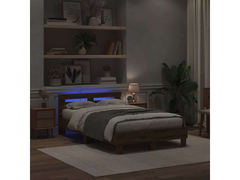  Lit double- lit adulte -  cadre de lit chêne artisanal 135 x 190 cm bois d'ingénierie  - Conforama B