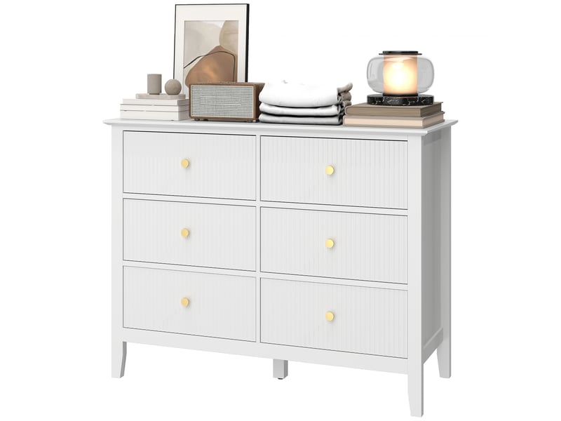  Commodebuffet à 6 tiroirs, meuble de rangement moderne pour salon, chambre, entrée, 100 x 40 x 78 cm, blanc  - Conforama B