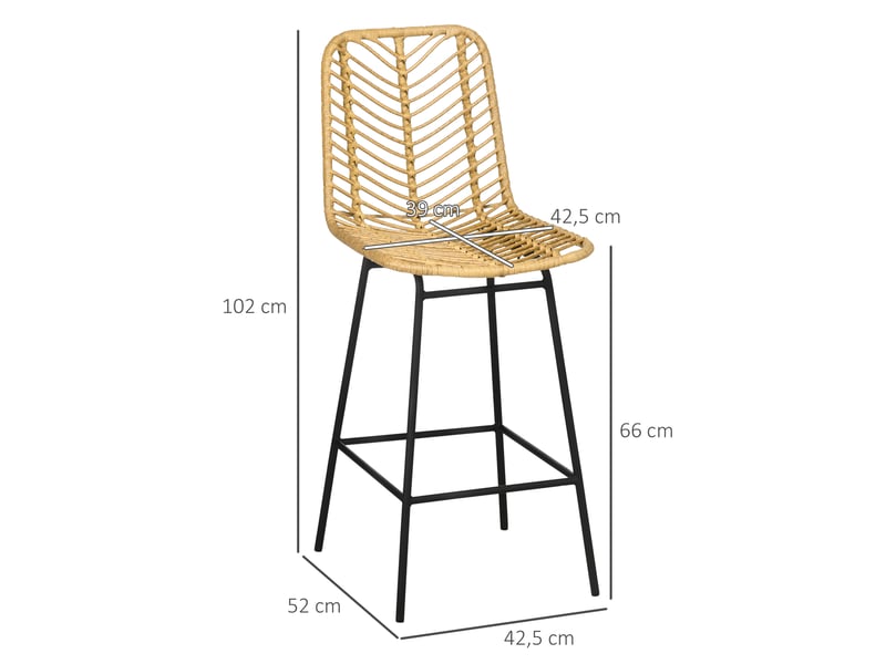  Lot de 4 tabourets de bar avec dossier en cannage et repose-pieds cadre en acier 42,5x52x102cm jaune  - Conforama C