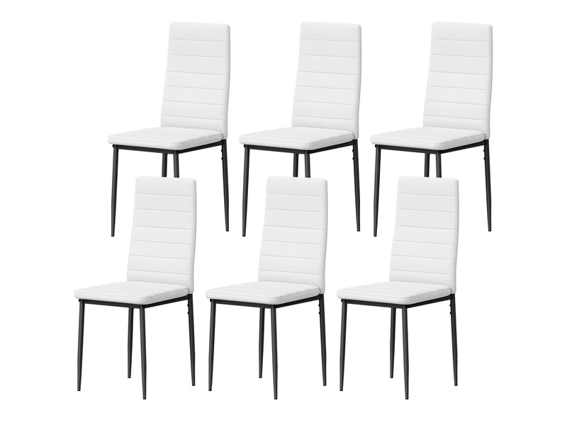  Lot de 6 chaises de salle à manger modernes revêtues de lin synthétique, avec dossier haut et pieds en métal, 41 x 50 x 97 cm, blanches  - Conforama B
