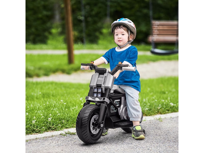  Moto électrique pour enfants avec phares, musique, klaxon, vitesse de 3 kmh, pour les enfants de 3 à 5 ans, 86 x 44 x 58 cm, noir et blanc  - Conforama D